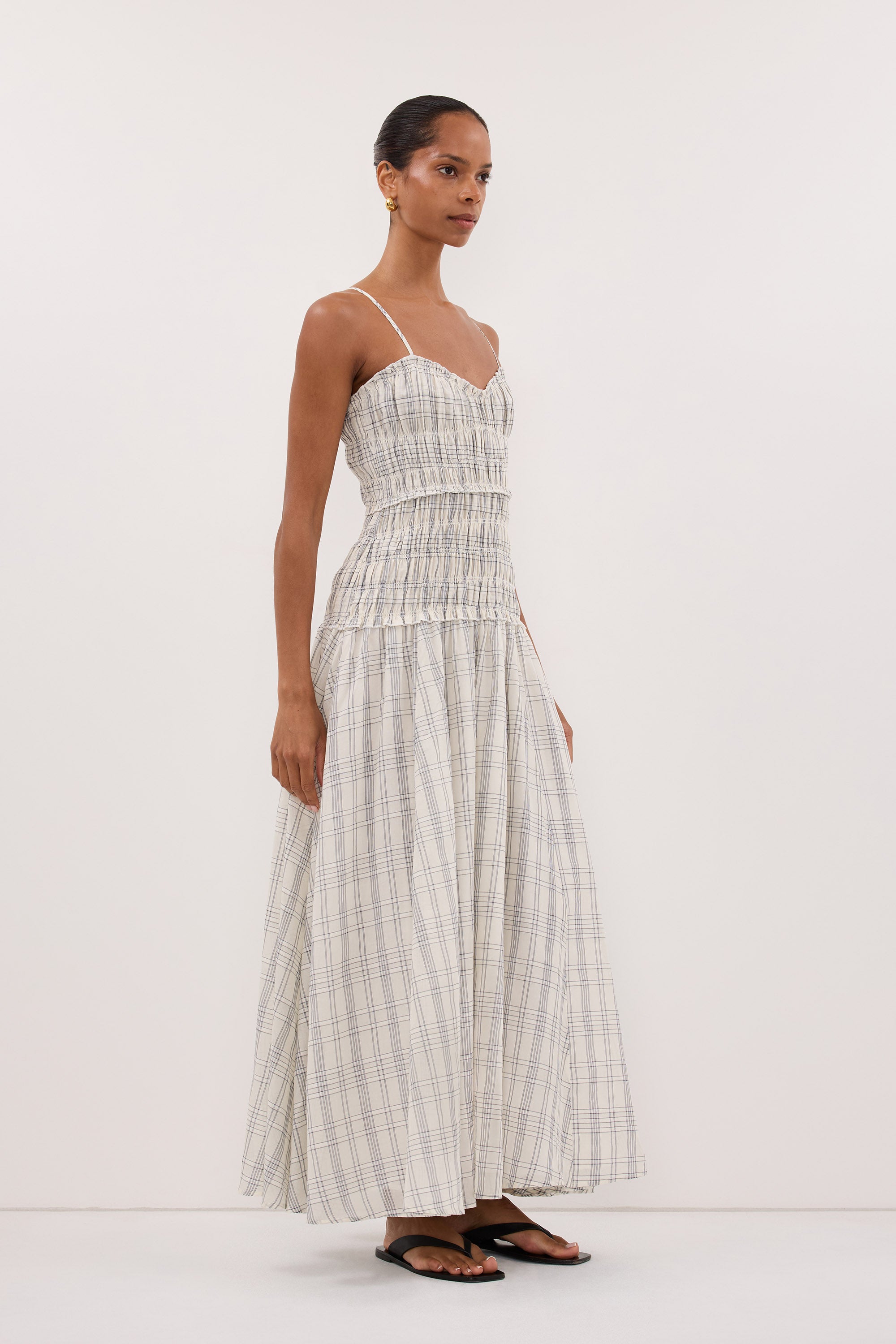 PETRA OFF WHITE CHECK MIDI DRESS