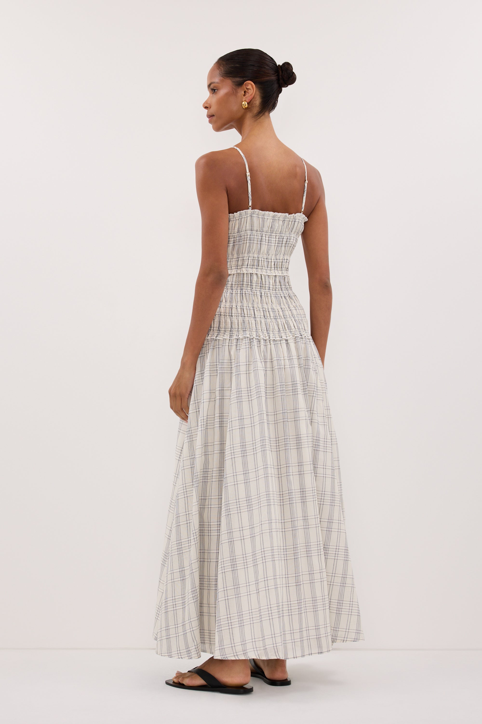 PETRA OFF WHITE CHECK MIDI DRESS