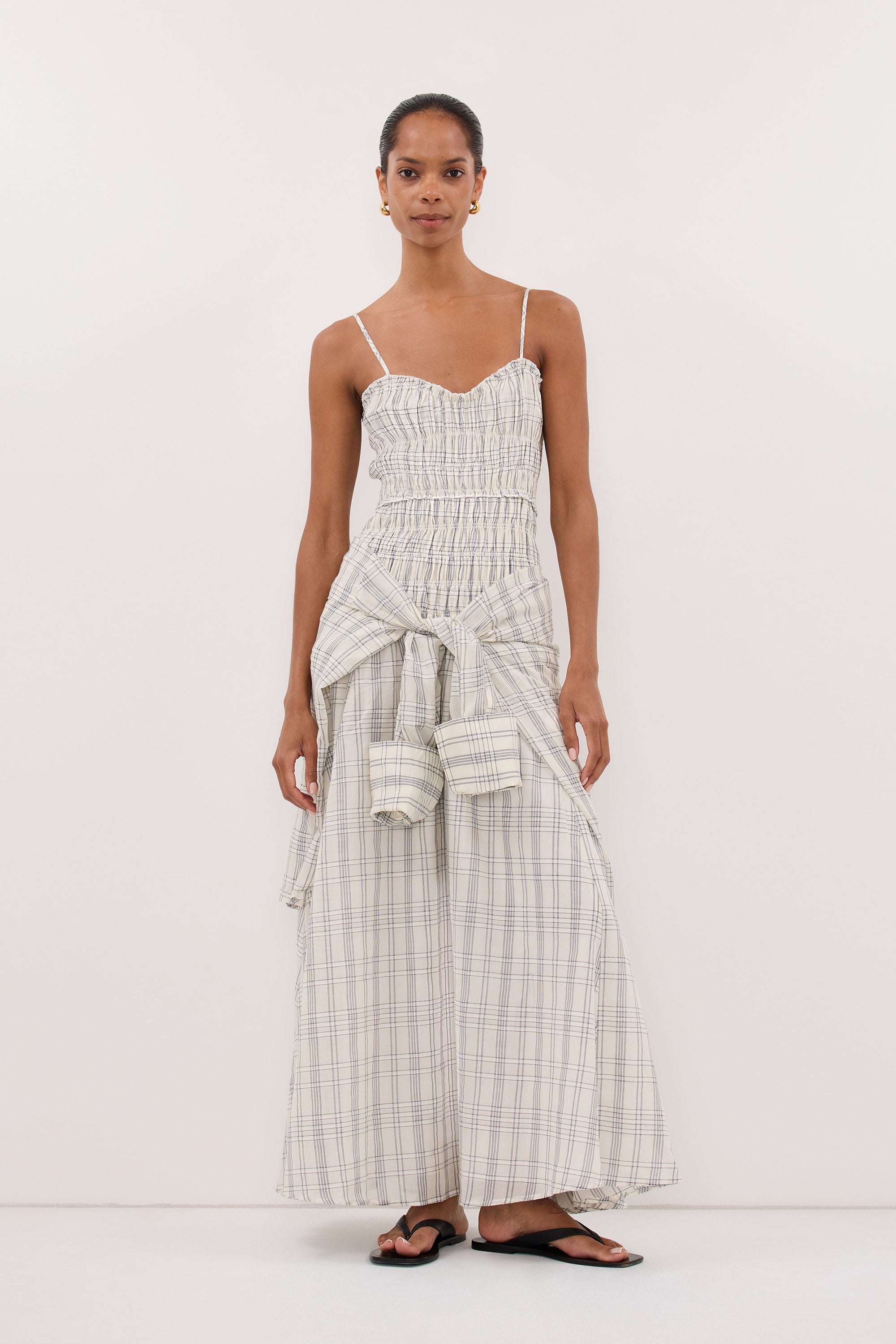 Petra Check Sleeveless Midi Dress in Off White By DISSH Petra Check Sleeveless Midi Dress in Off White By DISSH
