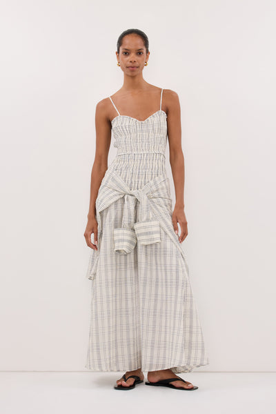 Petra Check Sleeveless Midi Dress in Off White By DISSH