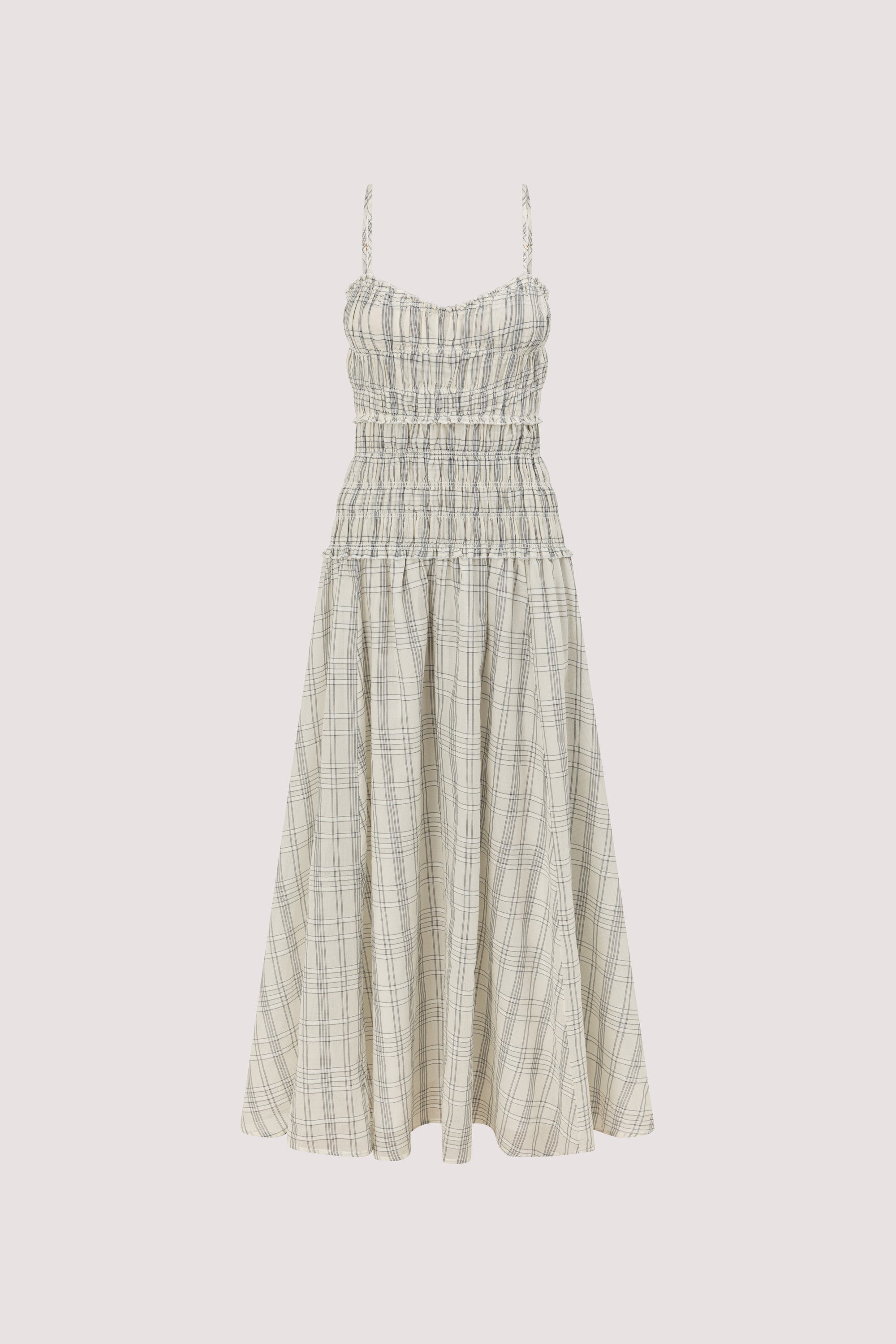 PETRA OFF WHITE CHECK MIDI DRESS