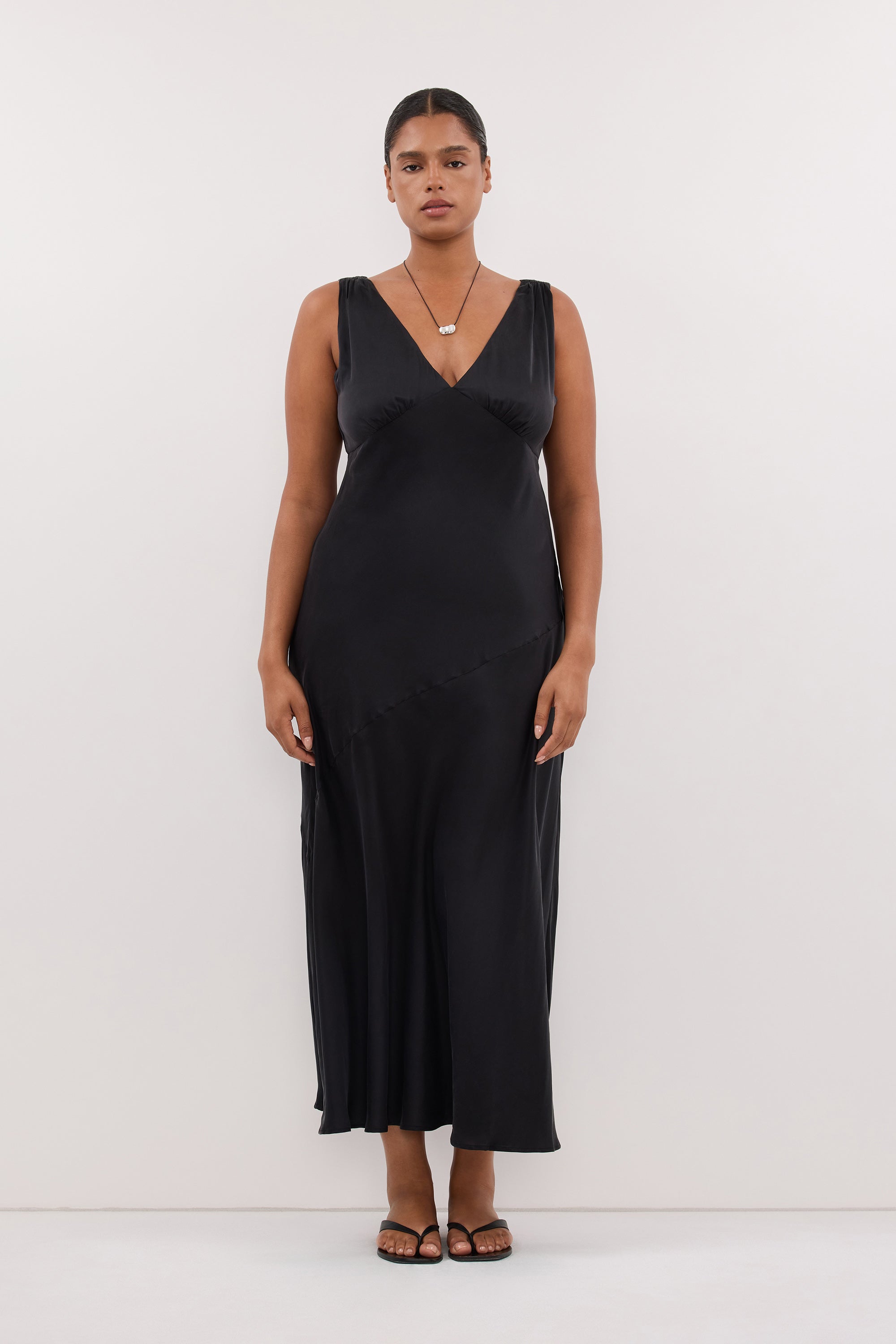 MILA BLACK SILK MIDI DRESS