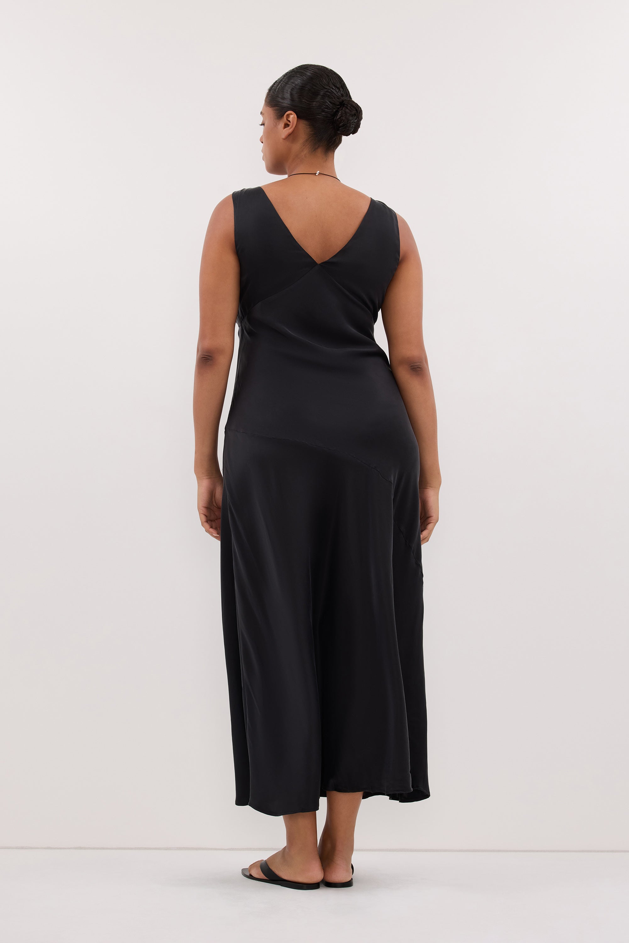 MILA BLACK SILK MIDI DRESS
