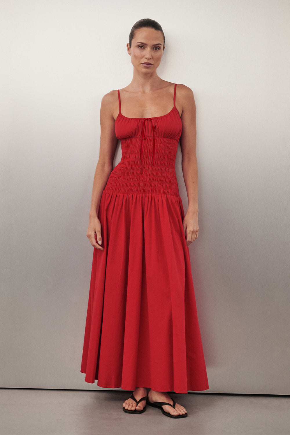 Paloma Cotton Sleeveless Midi Dress in Red By DISSH