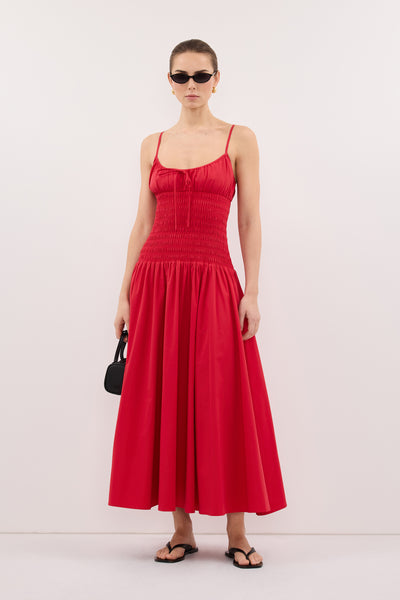 Stas wearing PALOMA RED COTTON MIDI DRESS