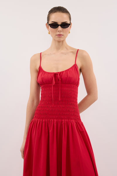 Stas wearing PALOMA RED COTTON MIDI DRESS