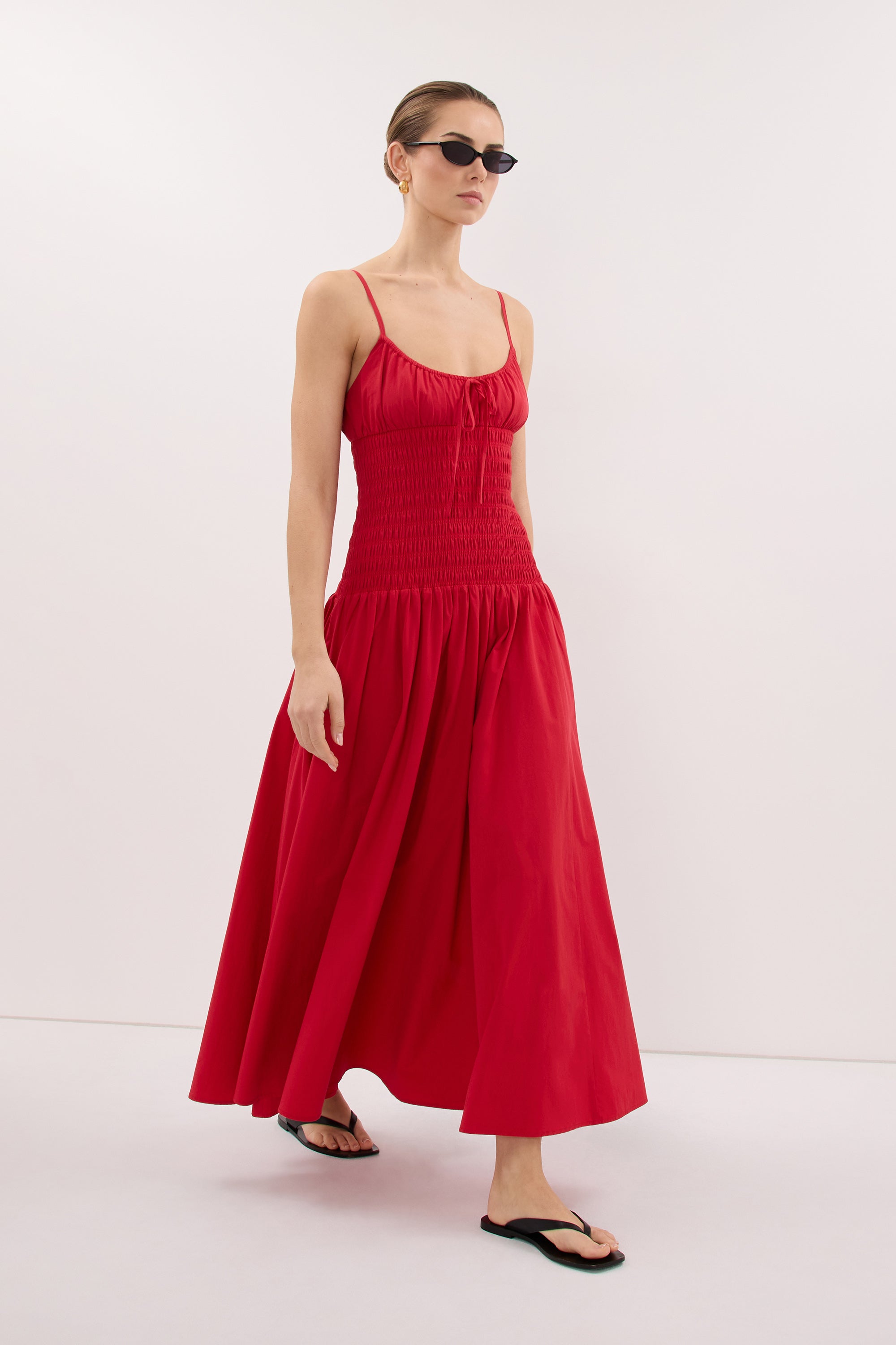 PALOMA RED COTTON MIDI DRESS