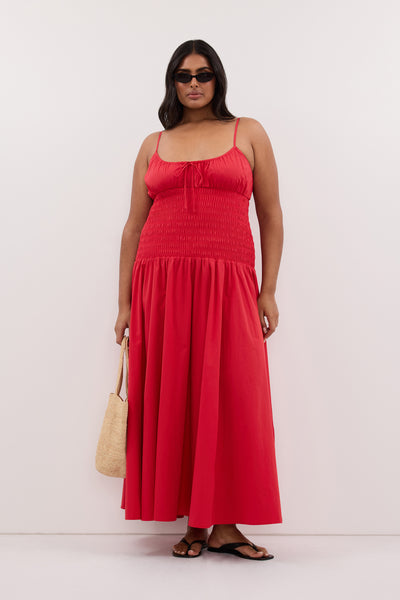 Shanaya wearing PALOMA RED COTTON MIDI DRESS