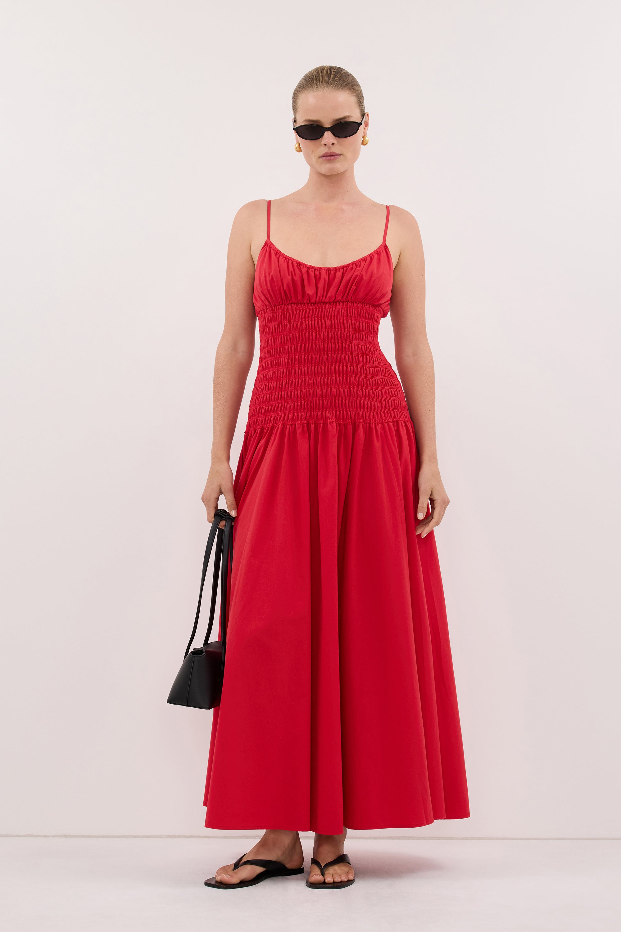 PALOMA RED COTTON MIDI DRESS - PRE ORDER