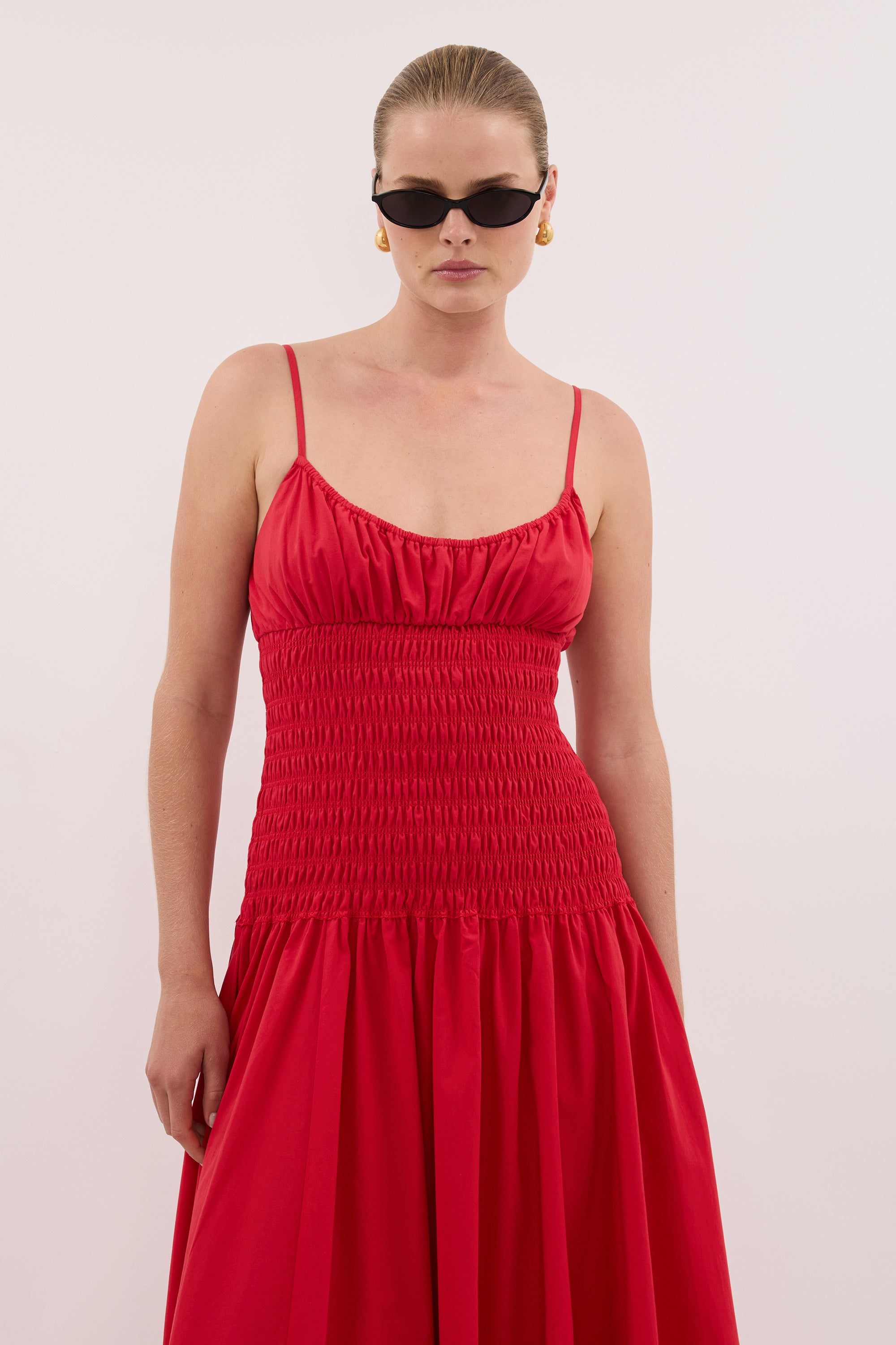 PALOMA RED COTTON MIDI DRESS - PRE ORDER