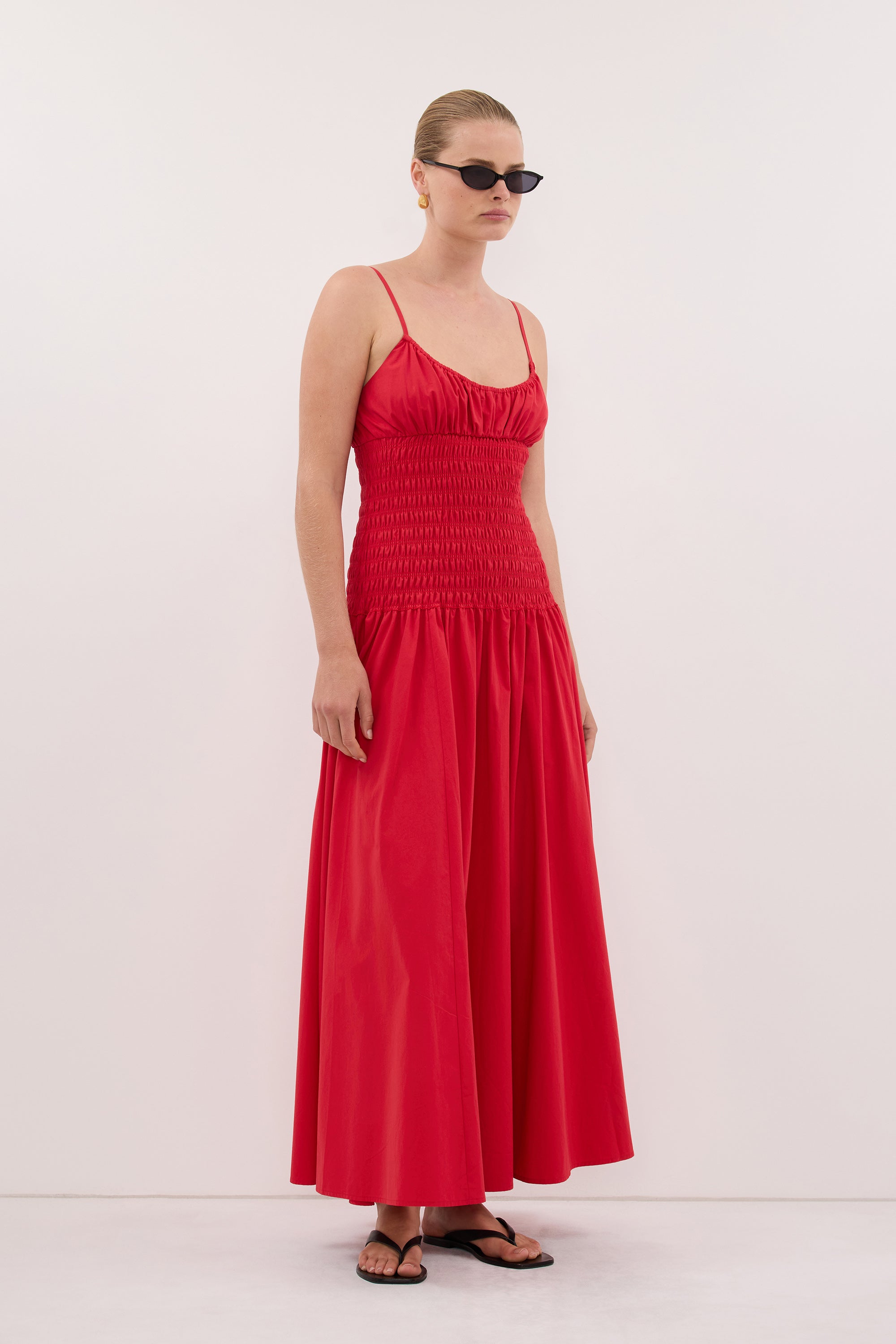 PALOMA RED COTTON MIDI DRESS - PRE ORDER