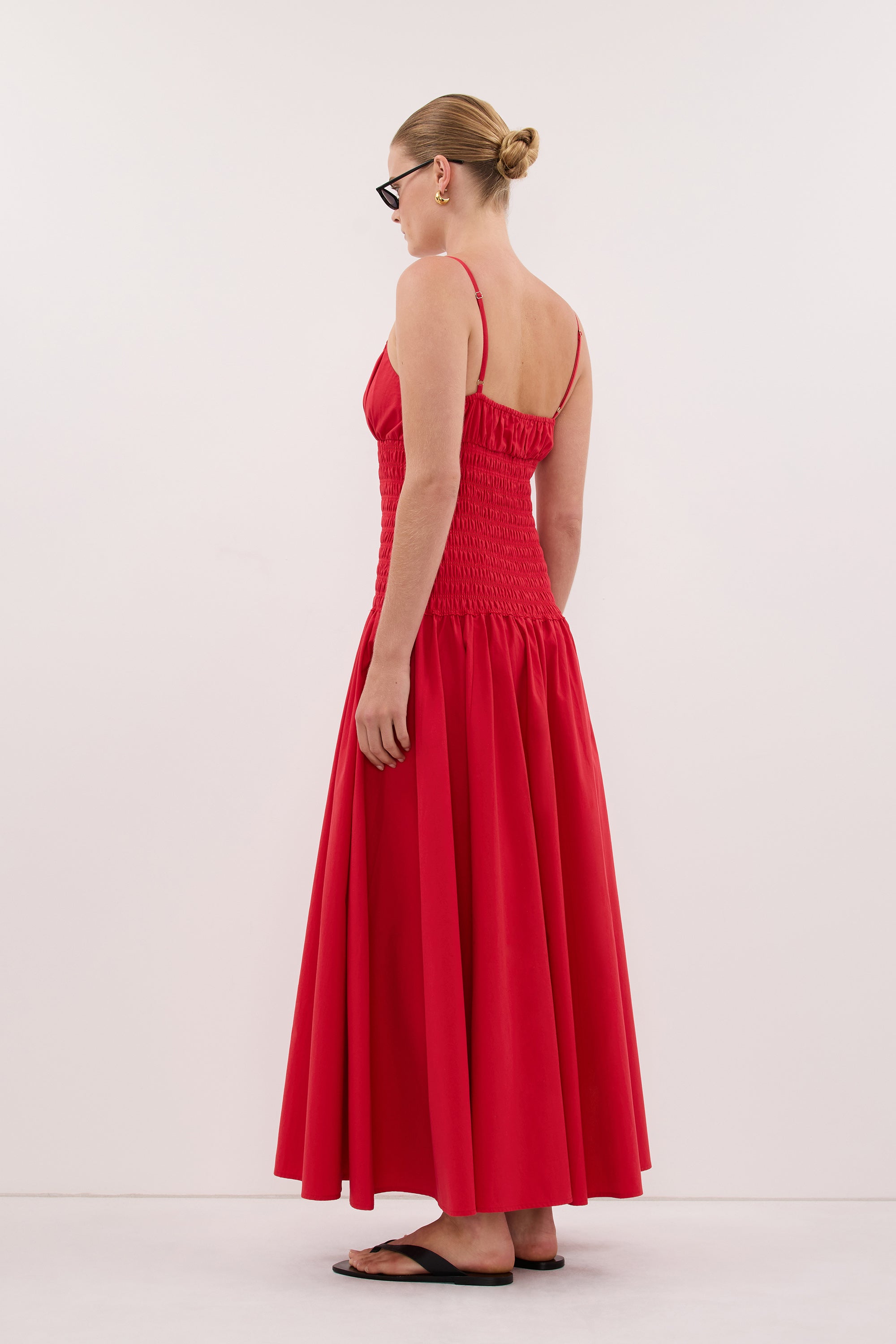 PALOMA RED COTTON MIDI DRESS - PRE ORDER