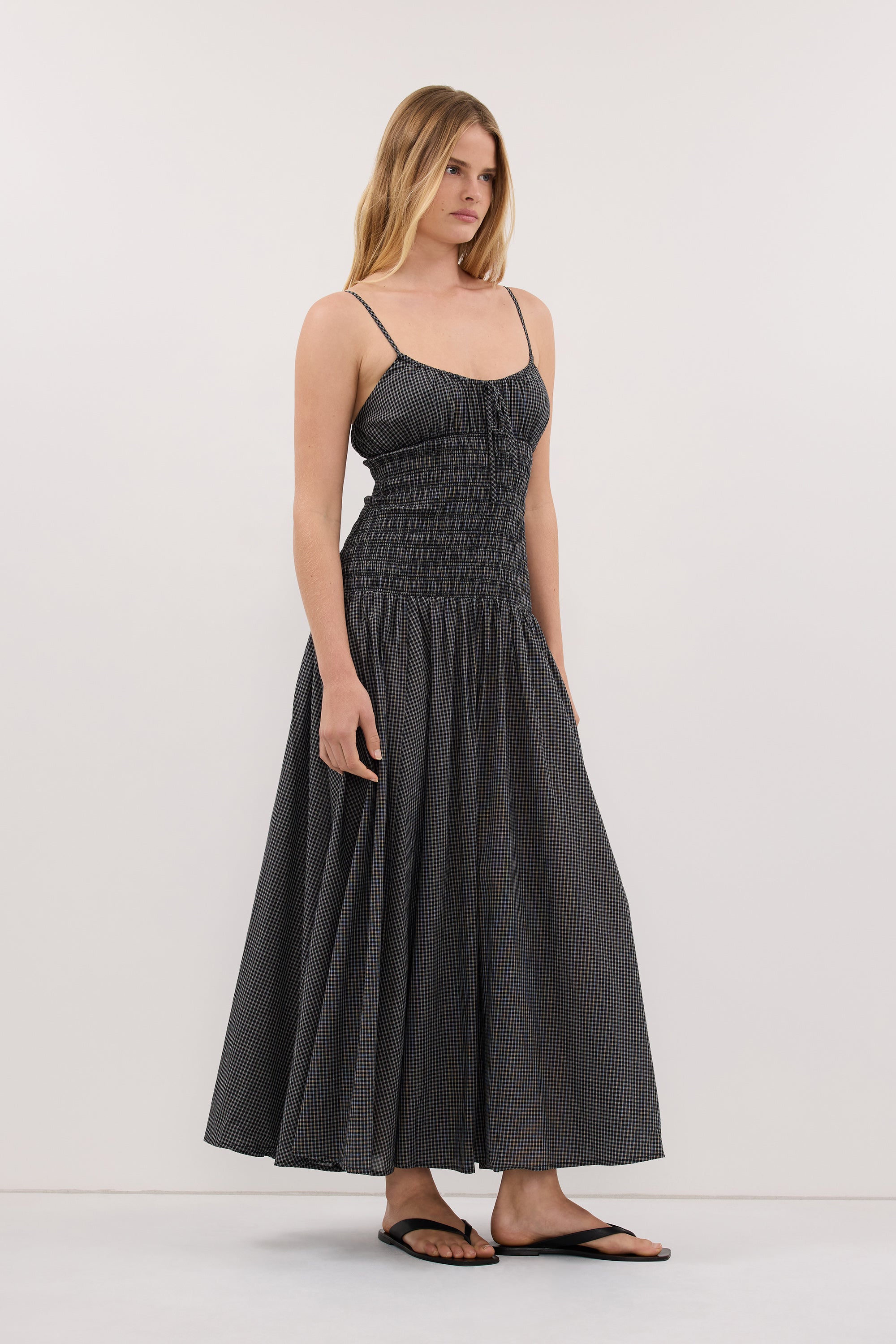 LILA BLACK CHECK MIDI DRESS