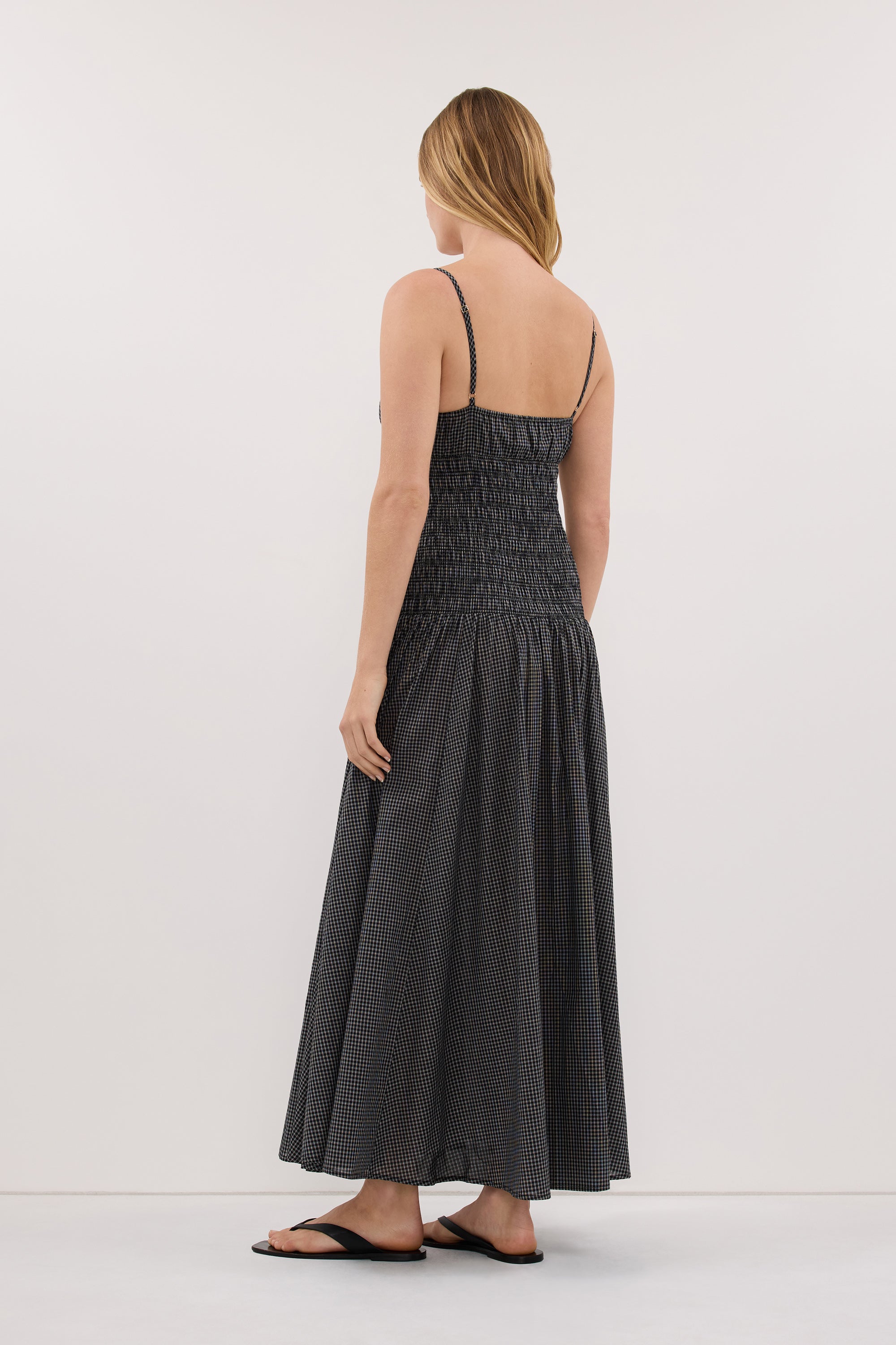 LILA BLACK CHECK MIDI DRESS