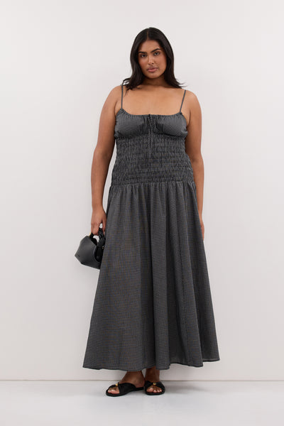 Shanaya wearing LILA BLACK CHECK MIDI DRESS