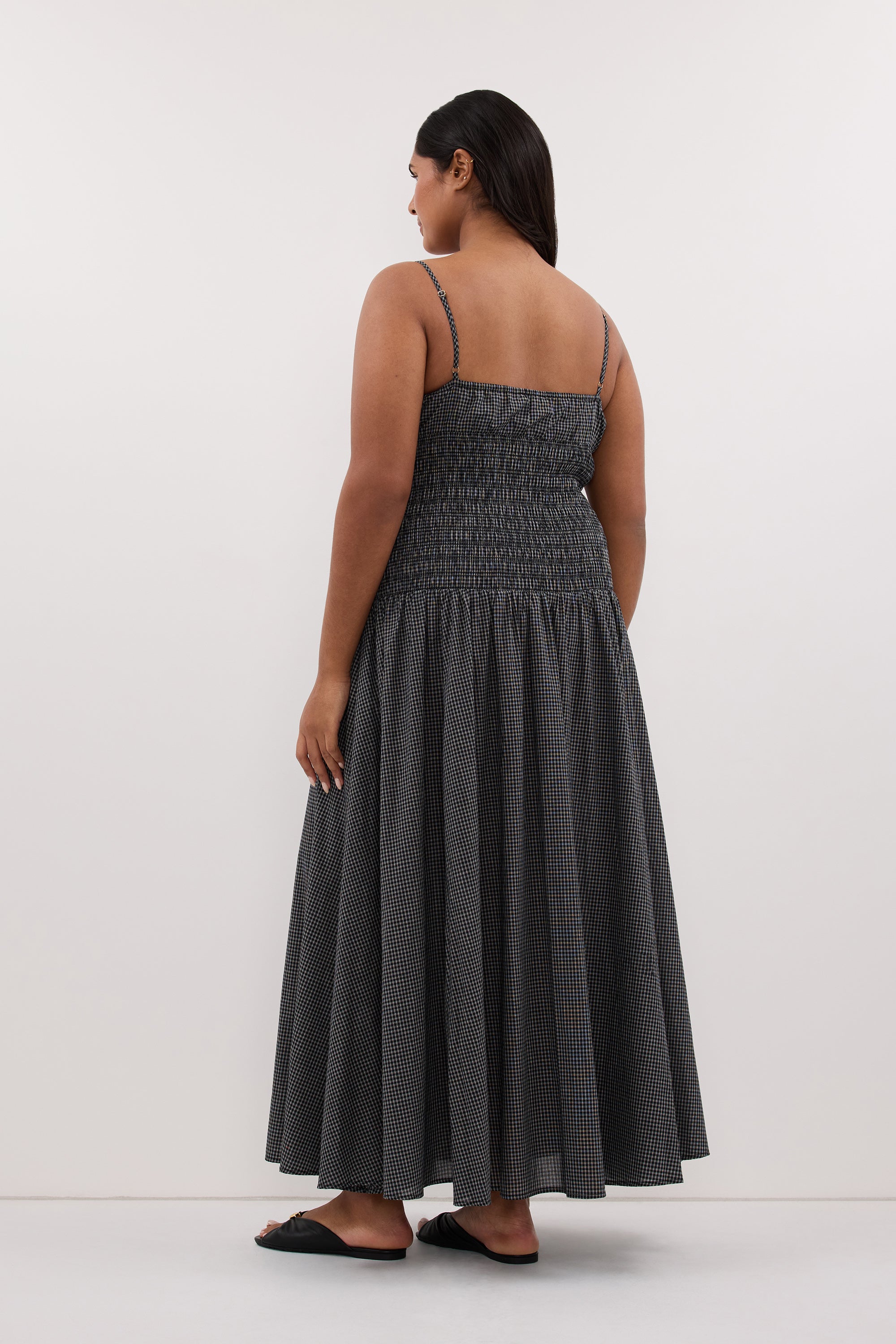 LILA BLACK CHECK MIDI DRESS