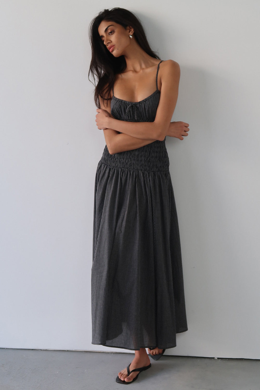 LILA BLACK CHECK MIDI DRESS