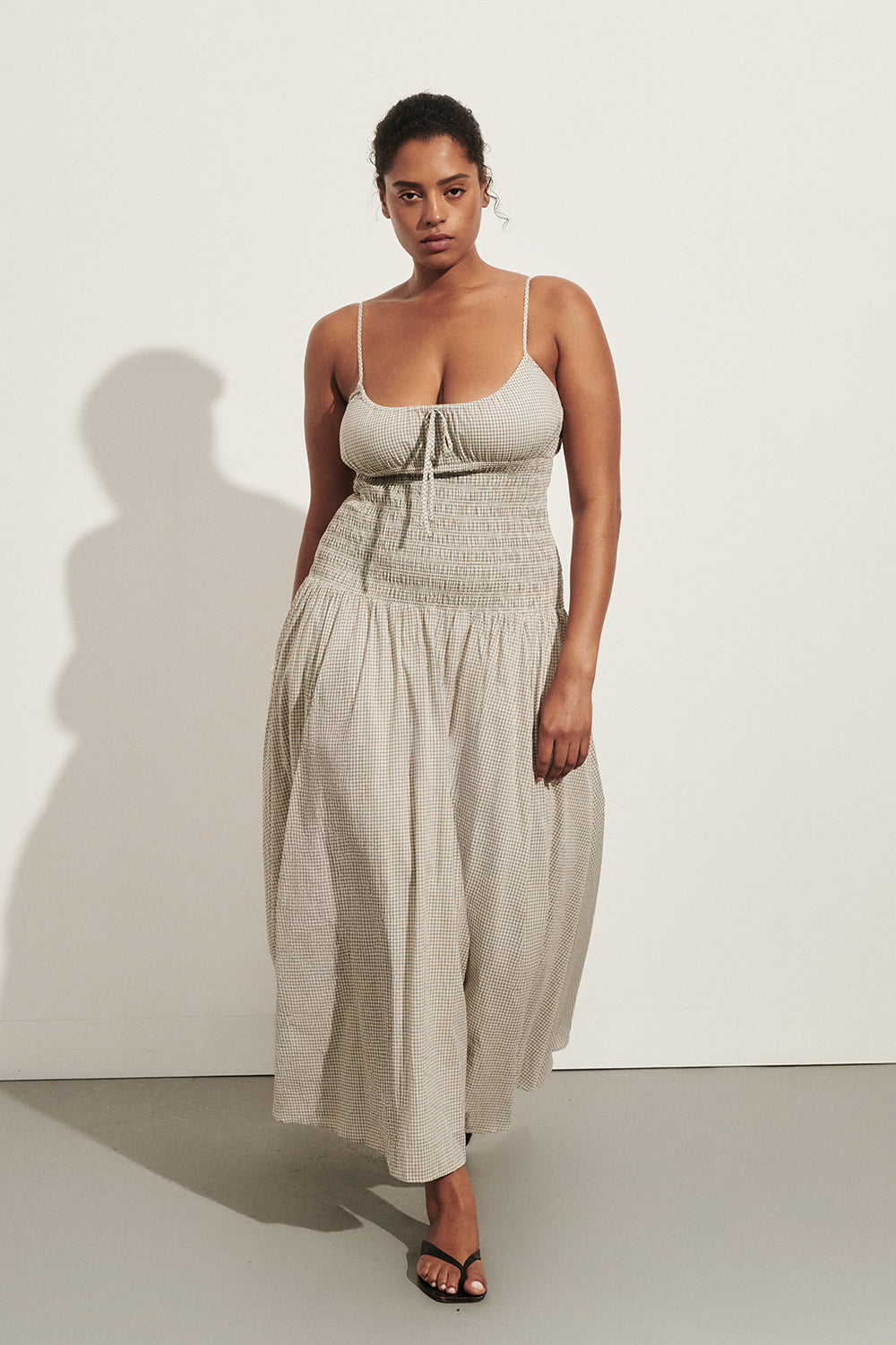 LILA CREAM CHECK MIDI DRESS