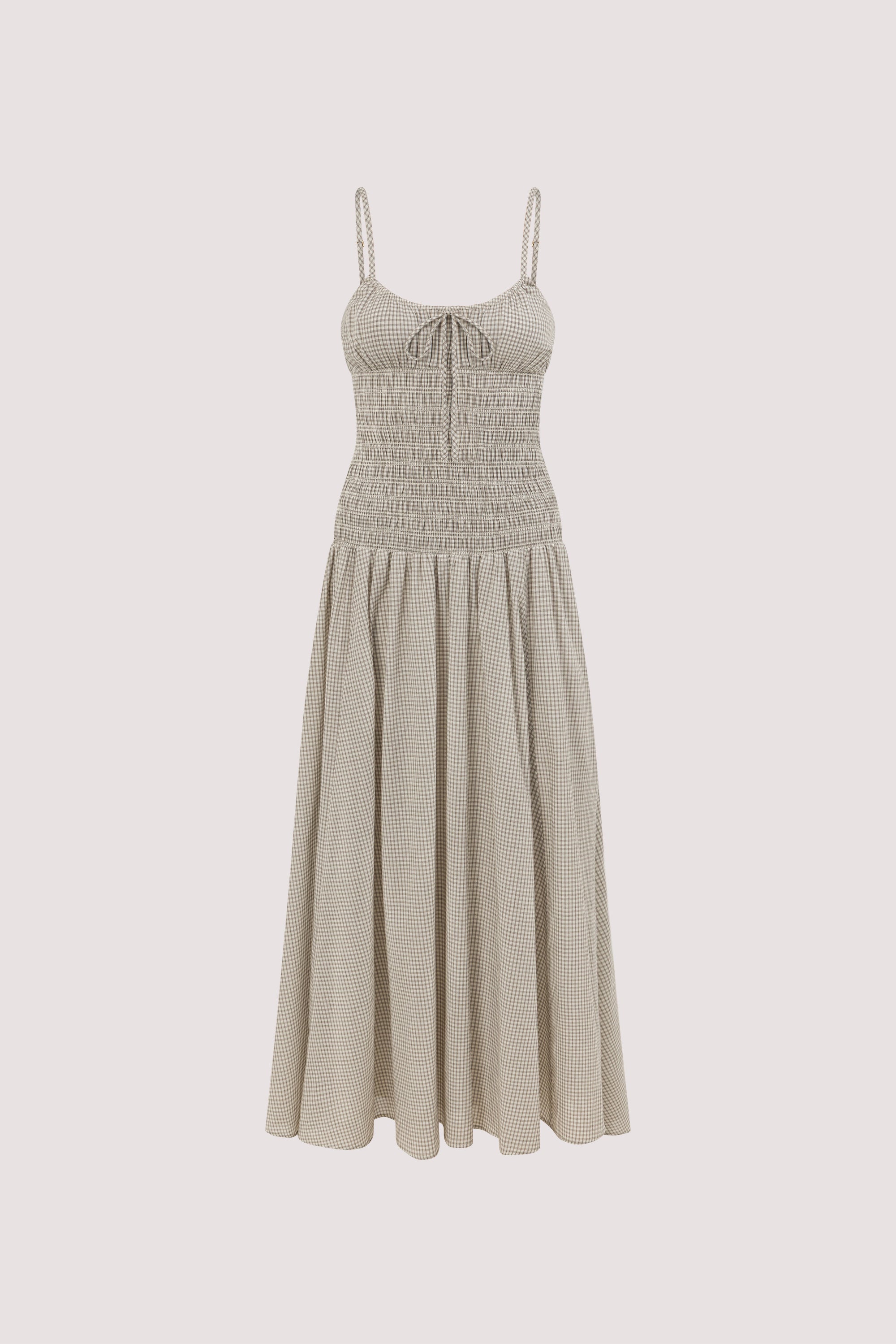 LILA CREAM CHECK MIDI DRESS