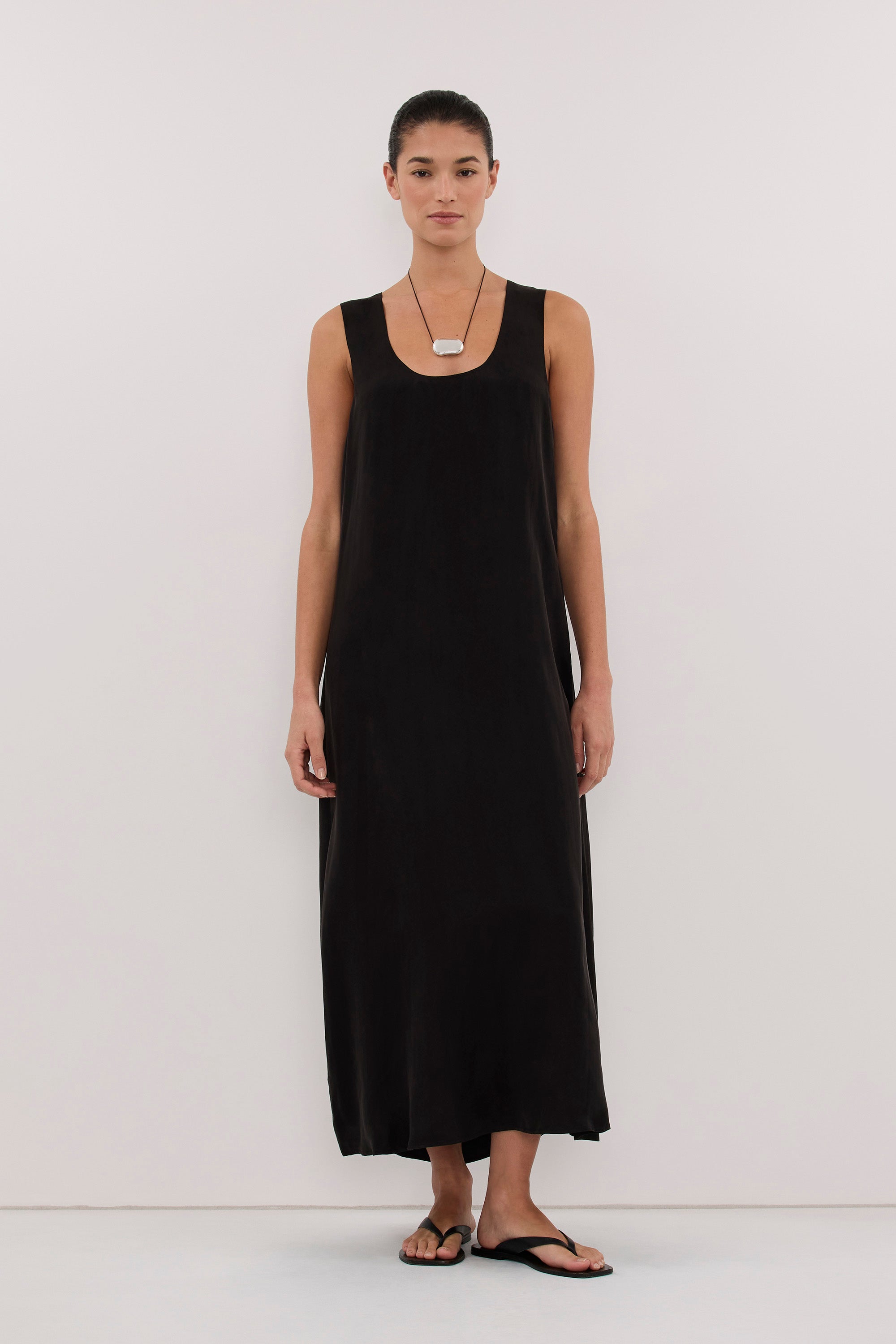 PALORA BLACK CUPRO SCOOP MIDI DRESS