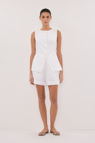 Aude wearing ALESSIA WHITE LINEN VEST