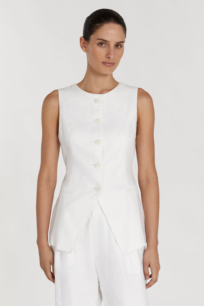 ALESSIA WHITE LINEN VEST | Dissh