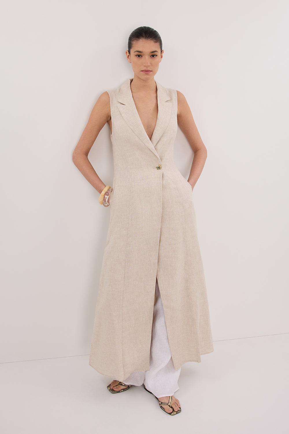 CORA NATURAL MIDI LINEN DRESS