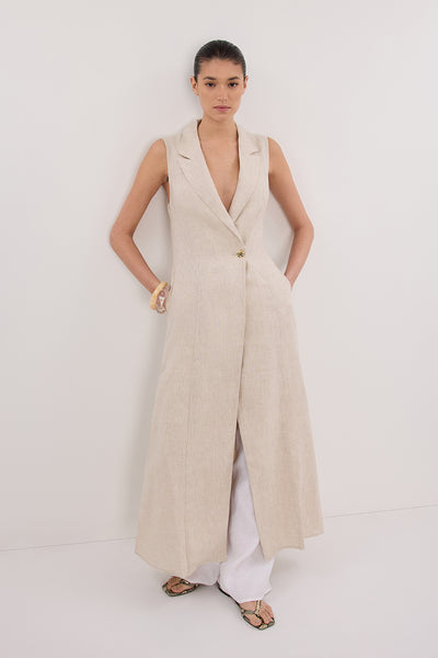 Aude wearing CORA NATURAL MIDI LINEN DRESS