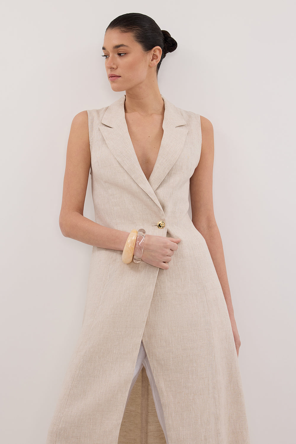 CORA NATURAL MIDI LINEN DRESS