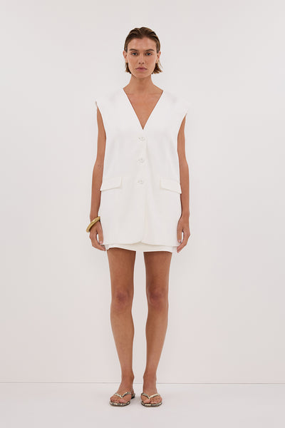 Joanna wearing OLIVER WHITE OVERSIZED VEST