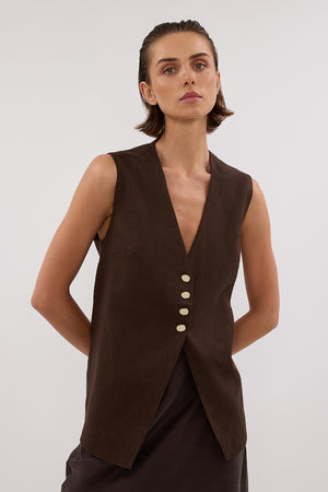 KNOX BITTER CHOC LINEN VEST
