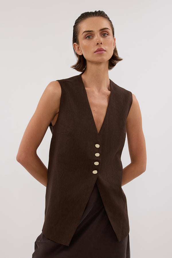 KNOX BITTER CHOC LINEN VEST