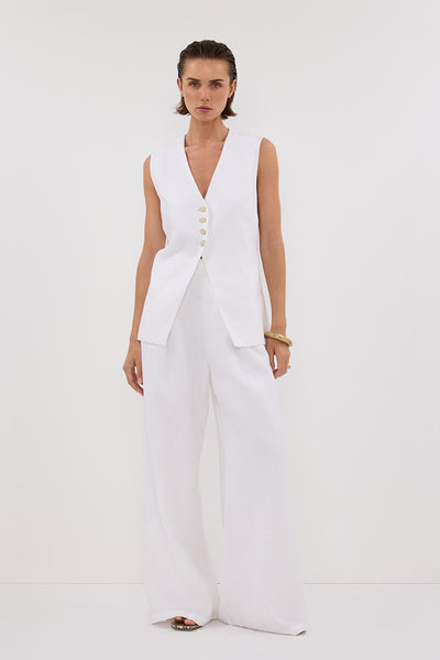 Stas wearing KNOX WHITE LINEN VEST