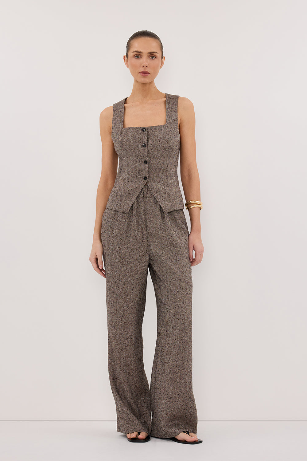 FRANKIE CHOC TWEED SQUARE NECK VEST