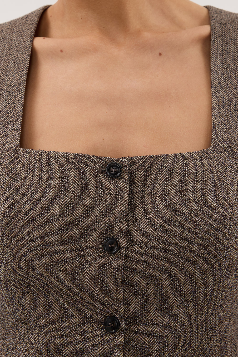 FRANKIE CHOC TWEED SQUARE NECK VEST