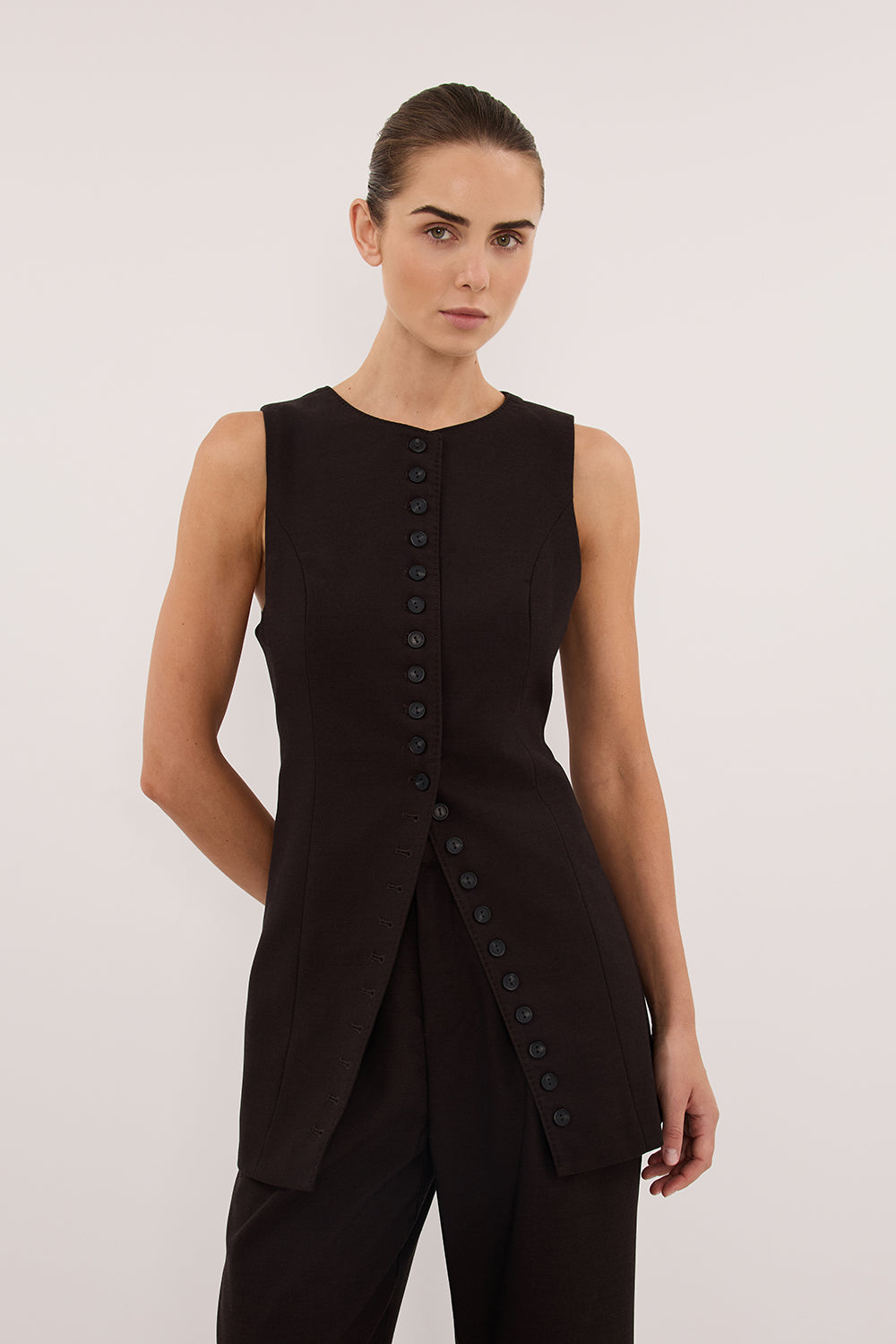 MONIQUE PEAT CHOC TAILORED VEST