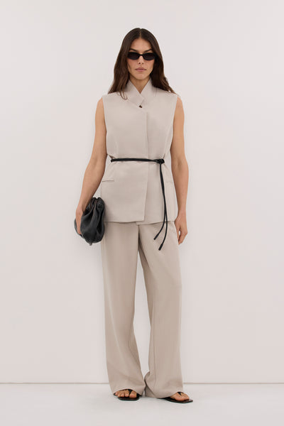 Helena  wearing VIDA MUSHROOM STAND COLLAR VEST TOP