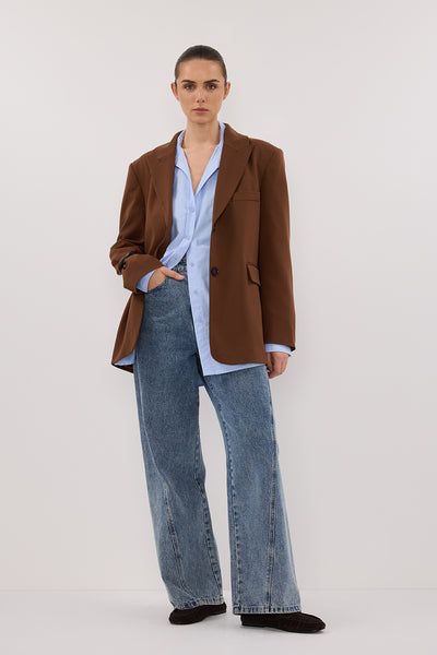 Stas wearing HARLEY RUST BOYFRIEND BLAZER