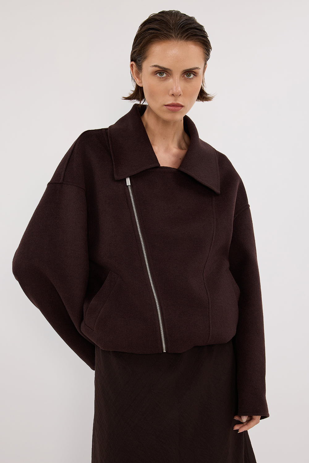 ELAINE DARK CHOC OVERSIZED WOOL BLEND JACKET