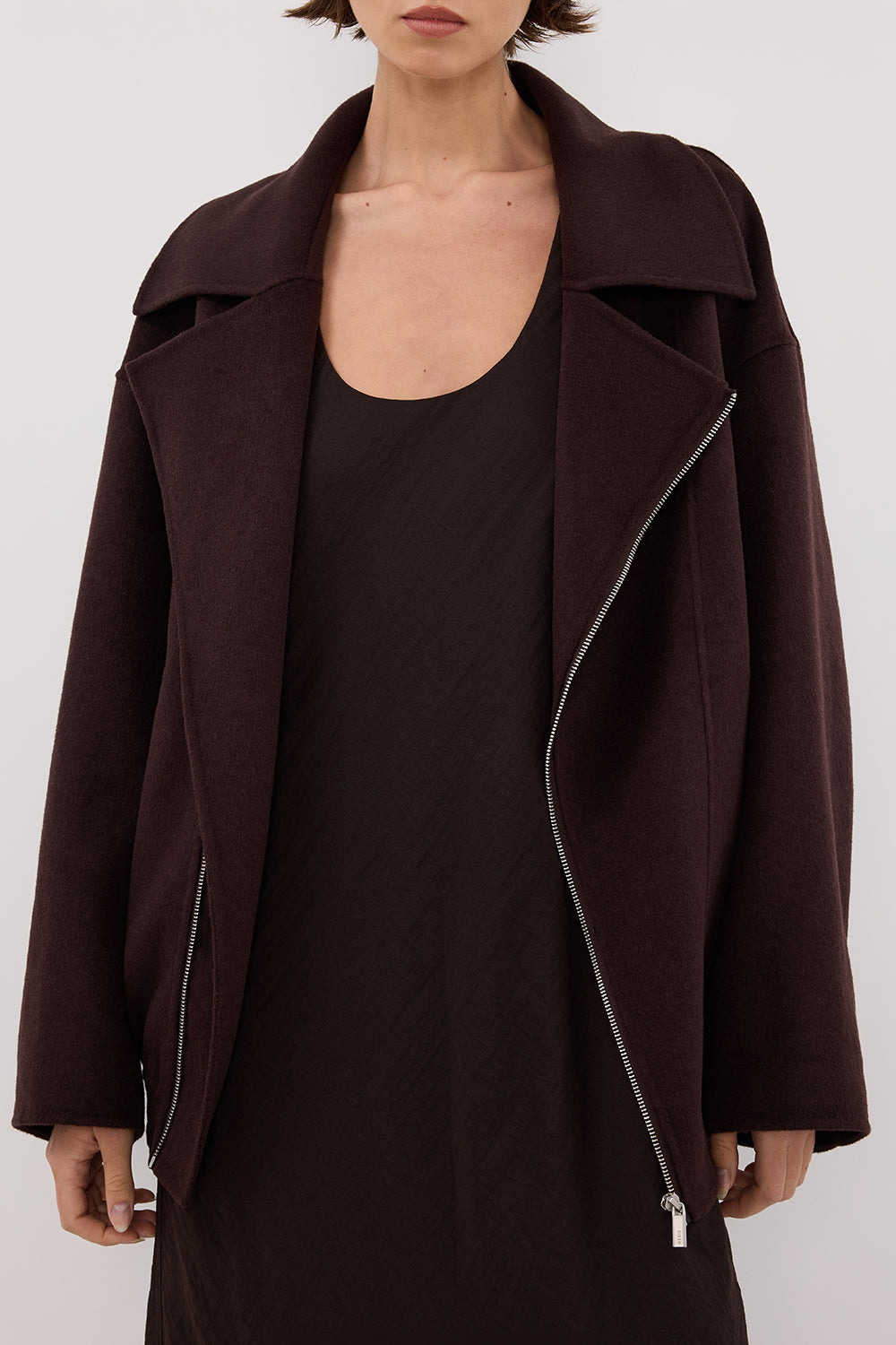 ELAINE DARK CHOC OVERSIZED WOOL BLEND JACKET