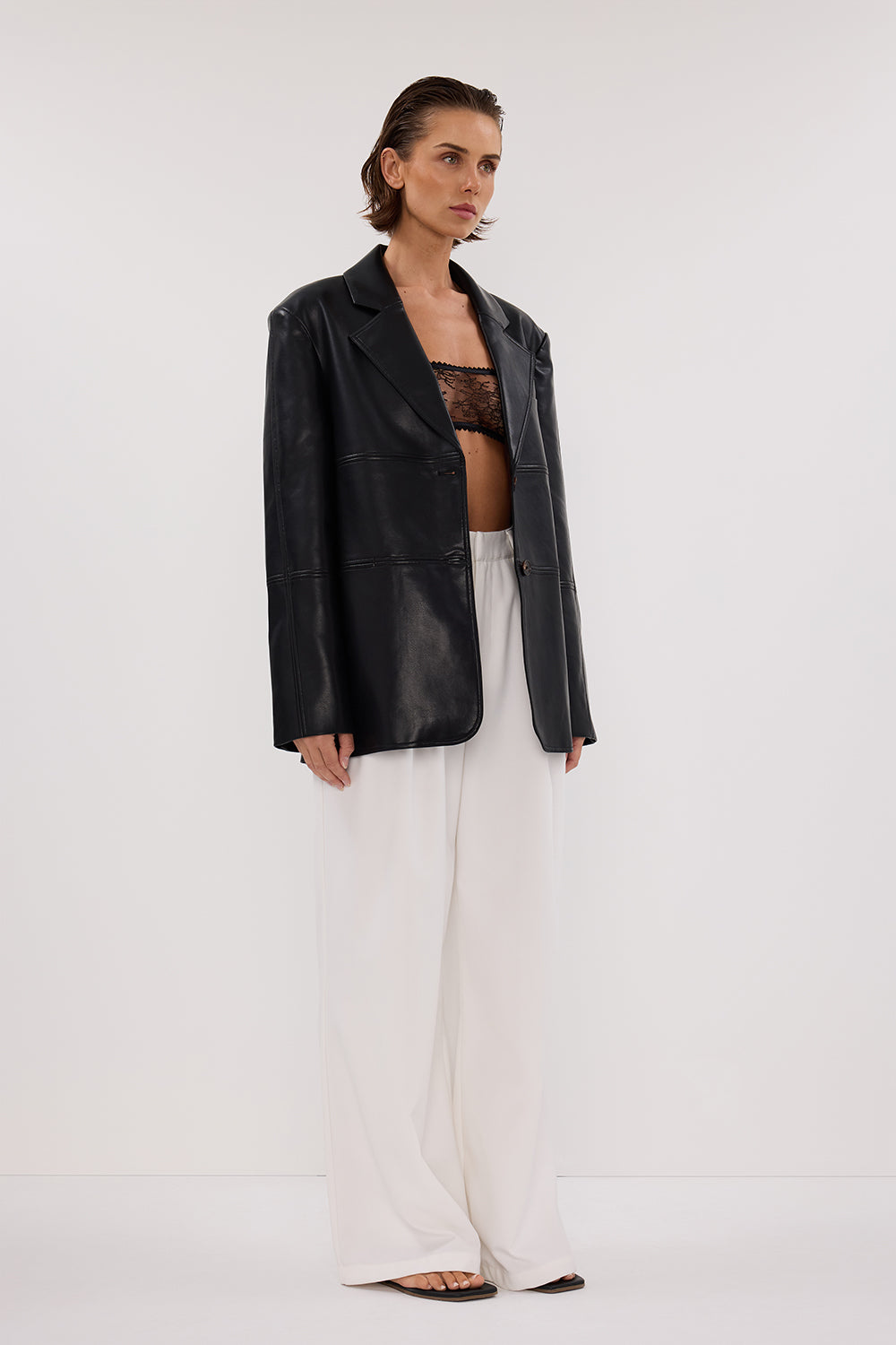 MONTY BLACK FAUX LEATHER BLAZER | Dissh