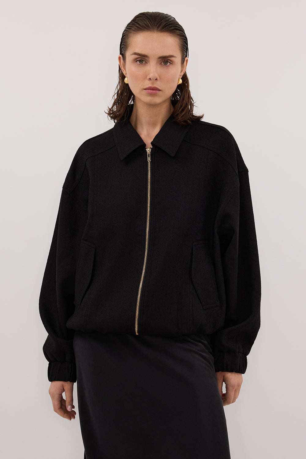 FRANKIE BLACK TWEED BOMBER JACKET