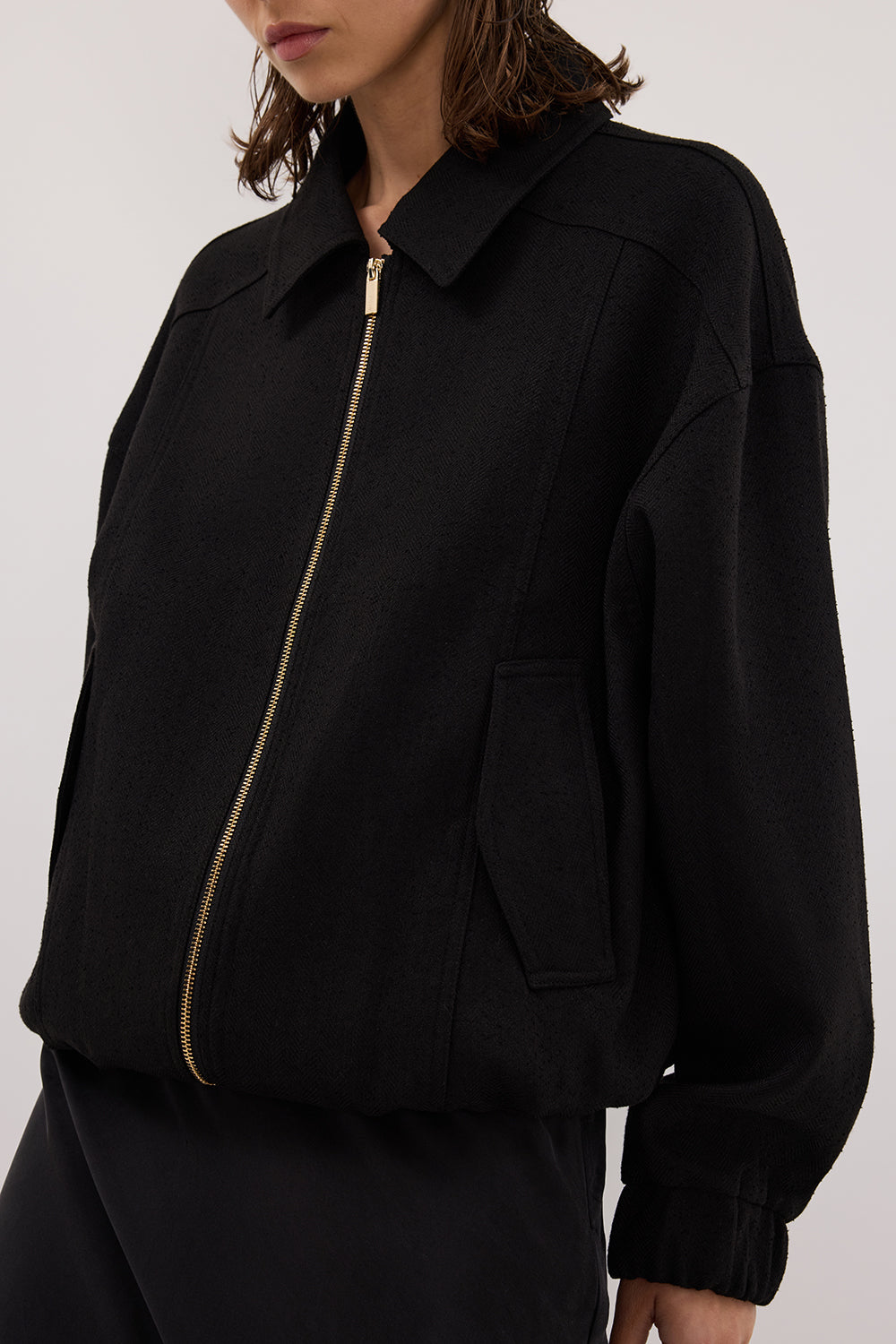 FRANKIE BLACK TWEED BOMBER JACKET – DISSH