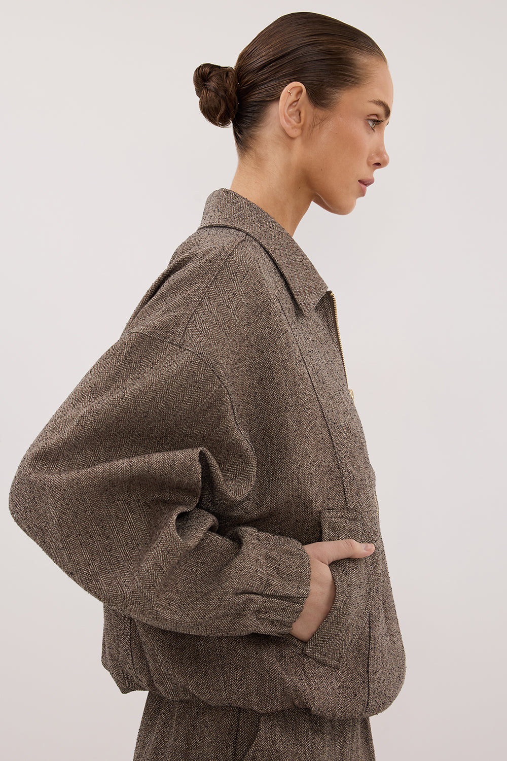 FRANKIE CHOC TWEED BOMBER JACKET