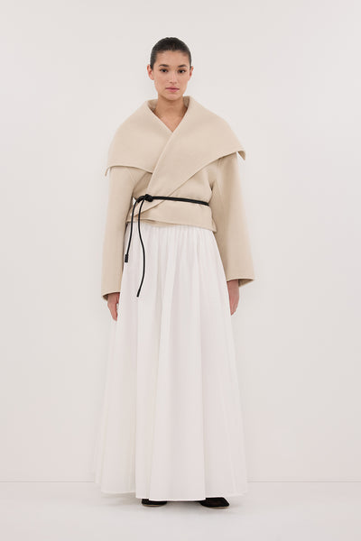 Aude wearing LUCIA BONE CROPPED WOOL BLEND TRENCH COAT