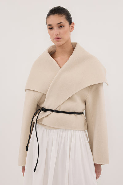 Aude wearing LUCIA BONE CROPPED WOOL BLEND TRENCH COAT