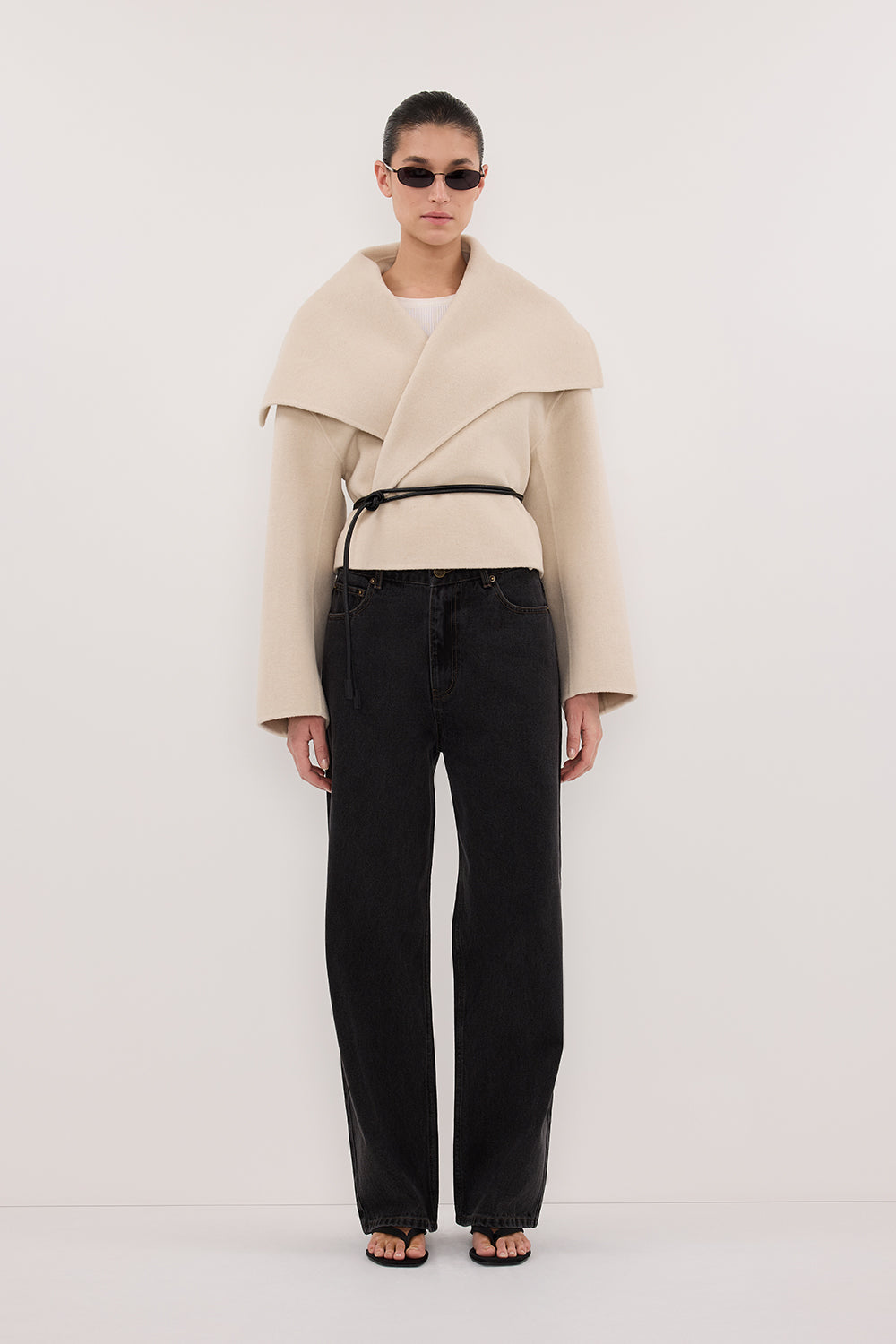 LUCIA BONE CROPPED WOOL BLEND TRENCH COAT