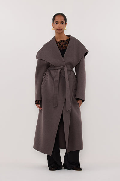 Kristen wearing LUCIA TURKISH COFFEE OVERSIZED MARLE COAT