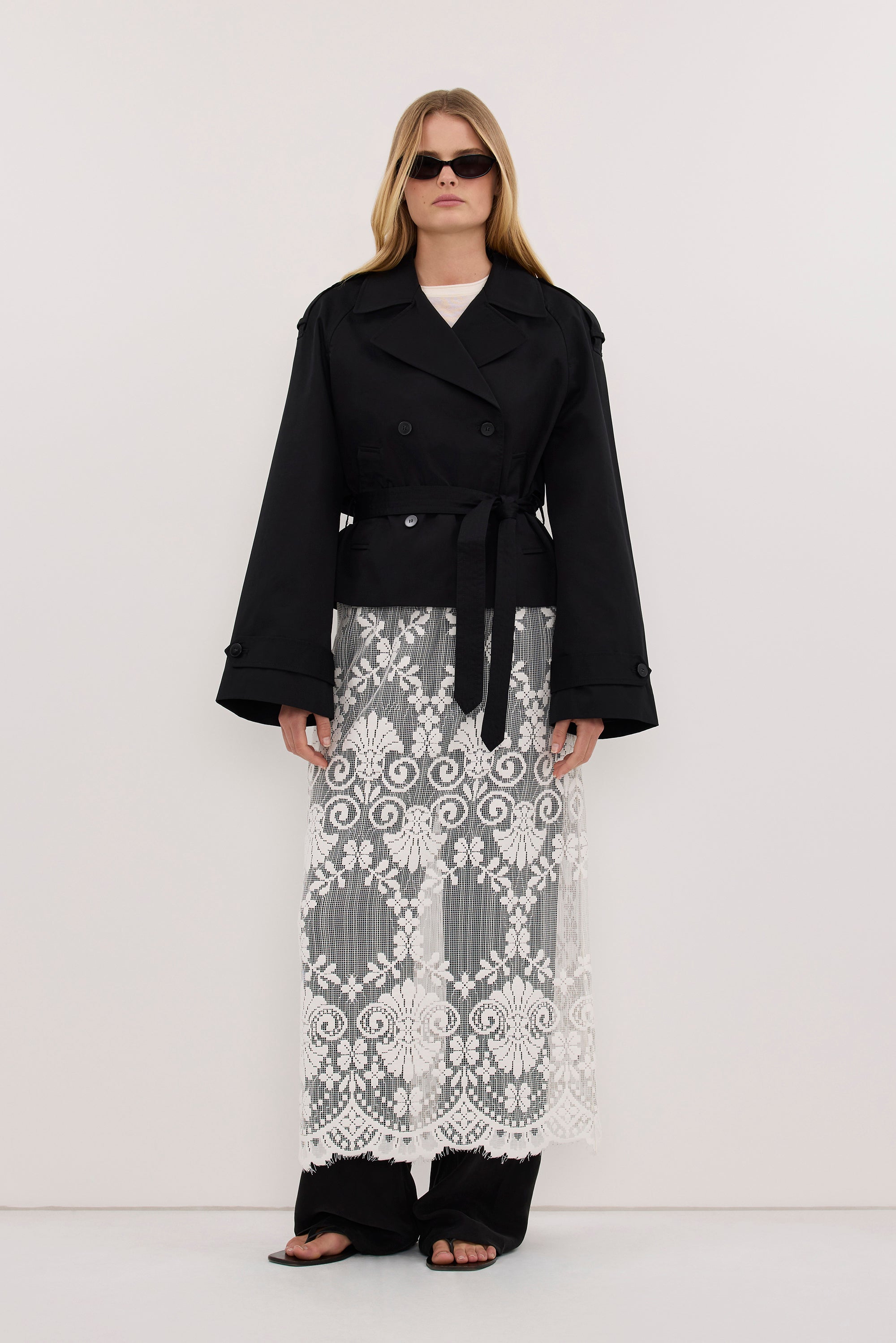 GABRIEL BLACK CROPPED TRENCH COAT