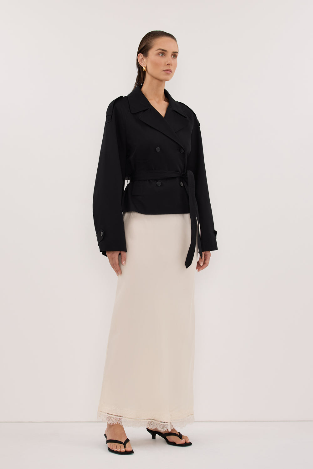 GABRIEL BLACK CROPPED TRENCH COAT
